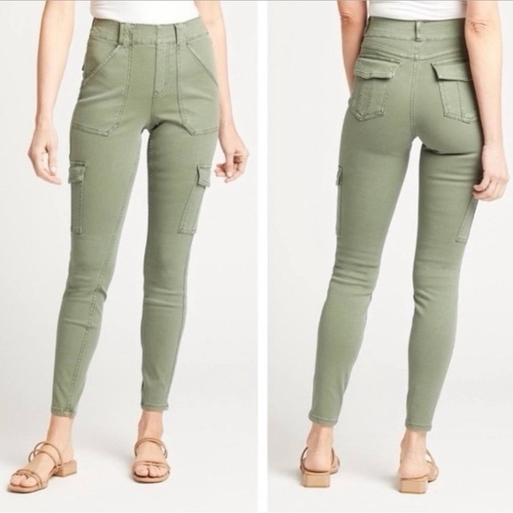 Spanx Large Stretch Twill Cargo Pants skinny green - Picture 1 of 13